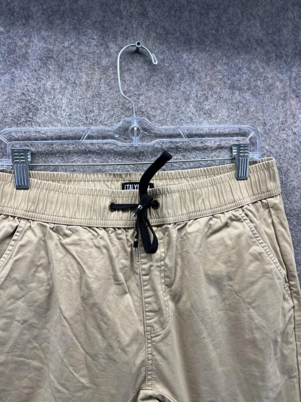 ITALYMORN Pants Mens Medium Beige Jogger Slim Fit Elastic Waist Cuffed Casual - Picture 7 of 11